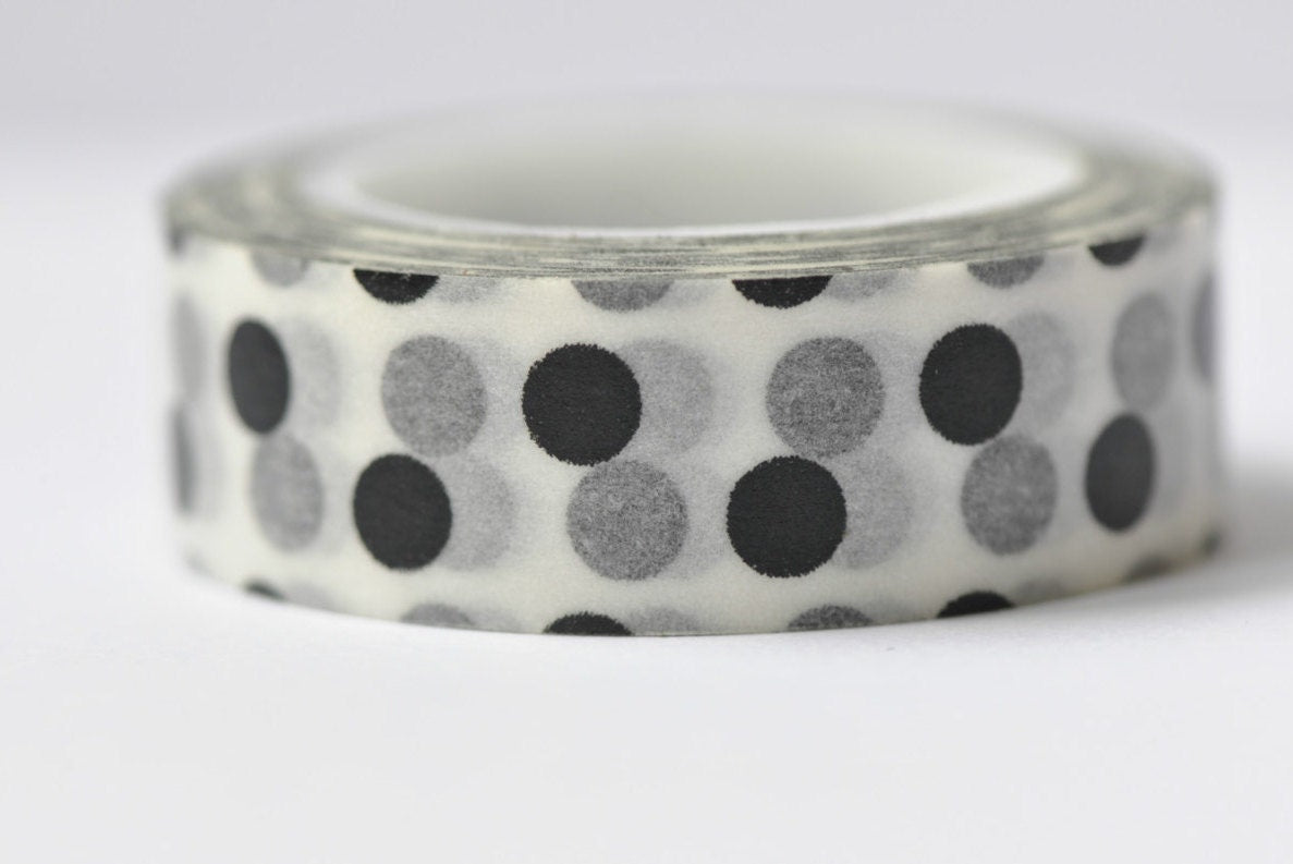 Black Polka Dots Washi Tape/ Japanese Masking Tape 15mm wide x 10m long (0.6 inch wide x 11 yards long) No.12064