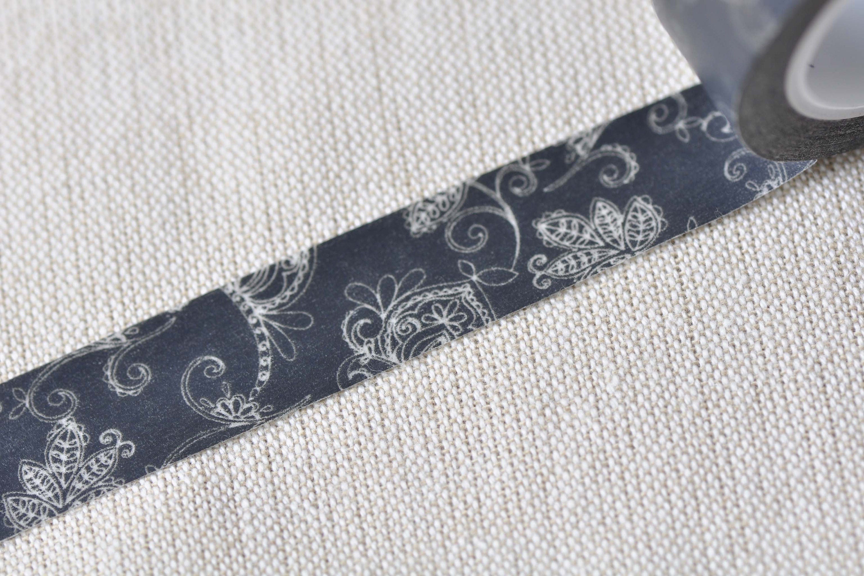 Retro Black Flower Floral Deco Washi Tape 15mm Wide x 10M Roll No. 12454