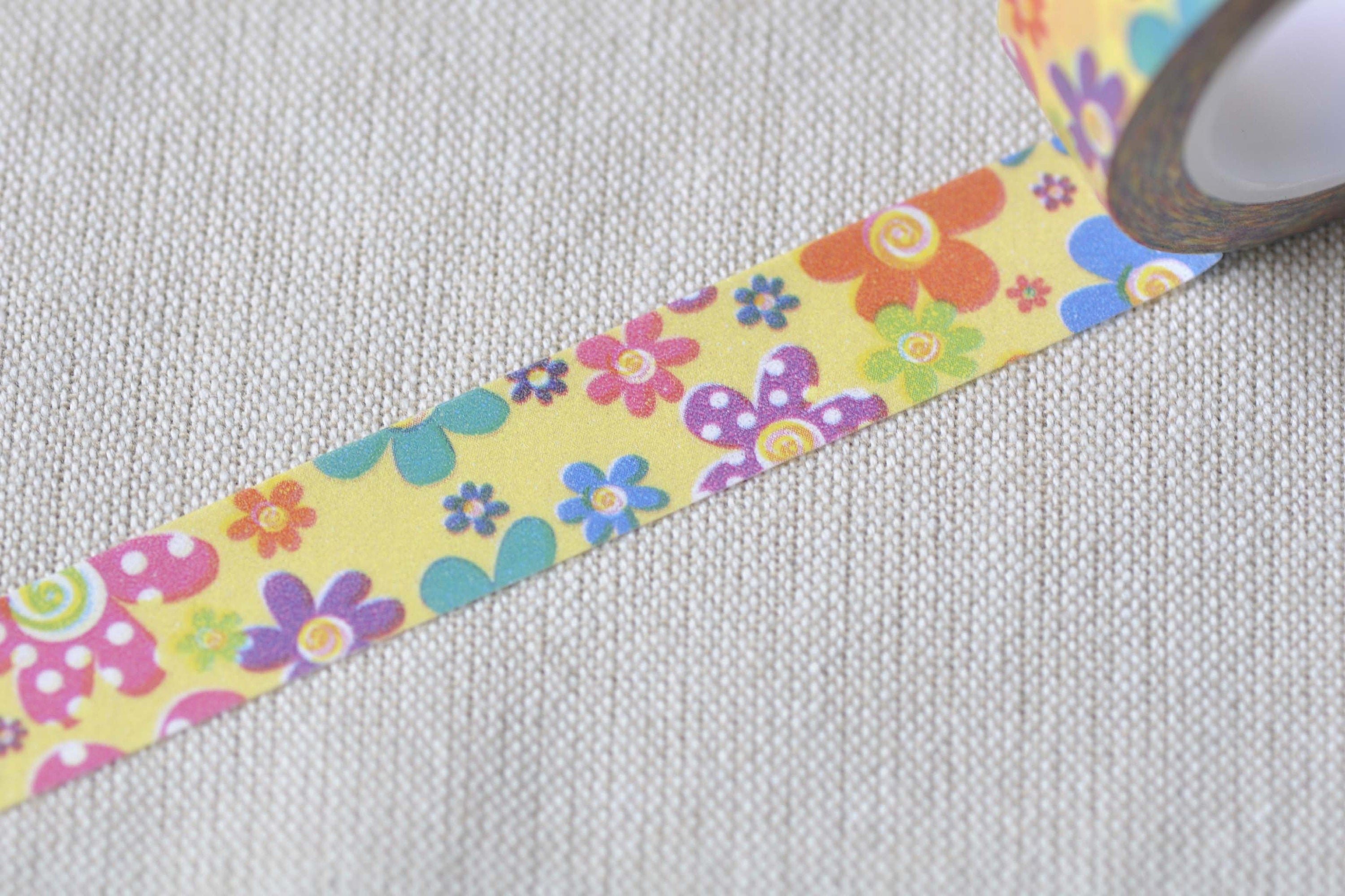 Colorful Flower Cute Adhesive Washi Tape 15mm Wide x 10M Roll No.12505