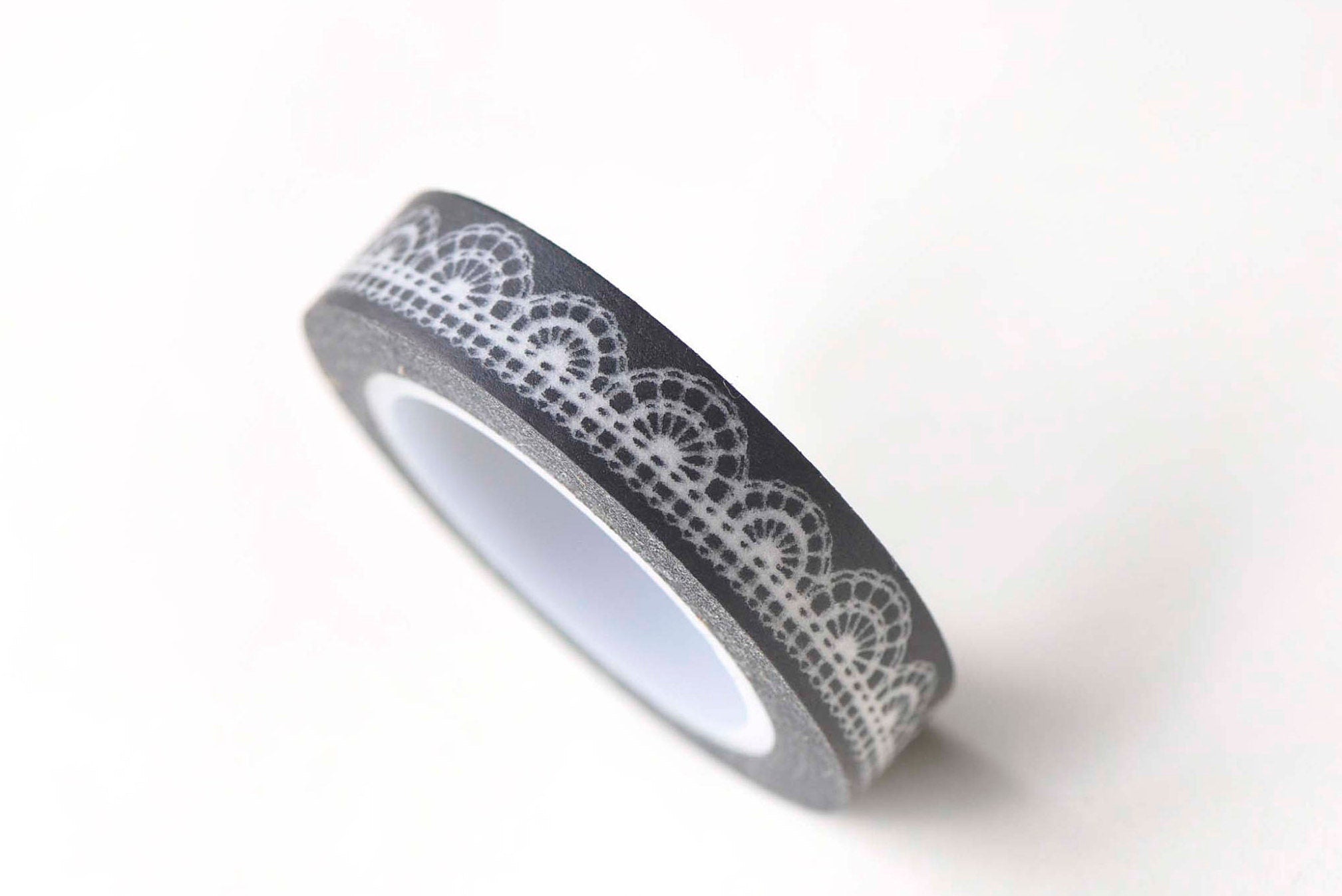 Skinny Black Lace Doily Print Washi Tape 10mm x 10M Roll No.13166