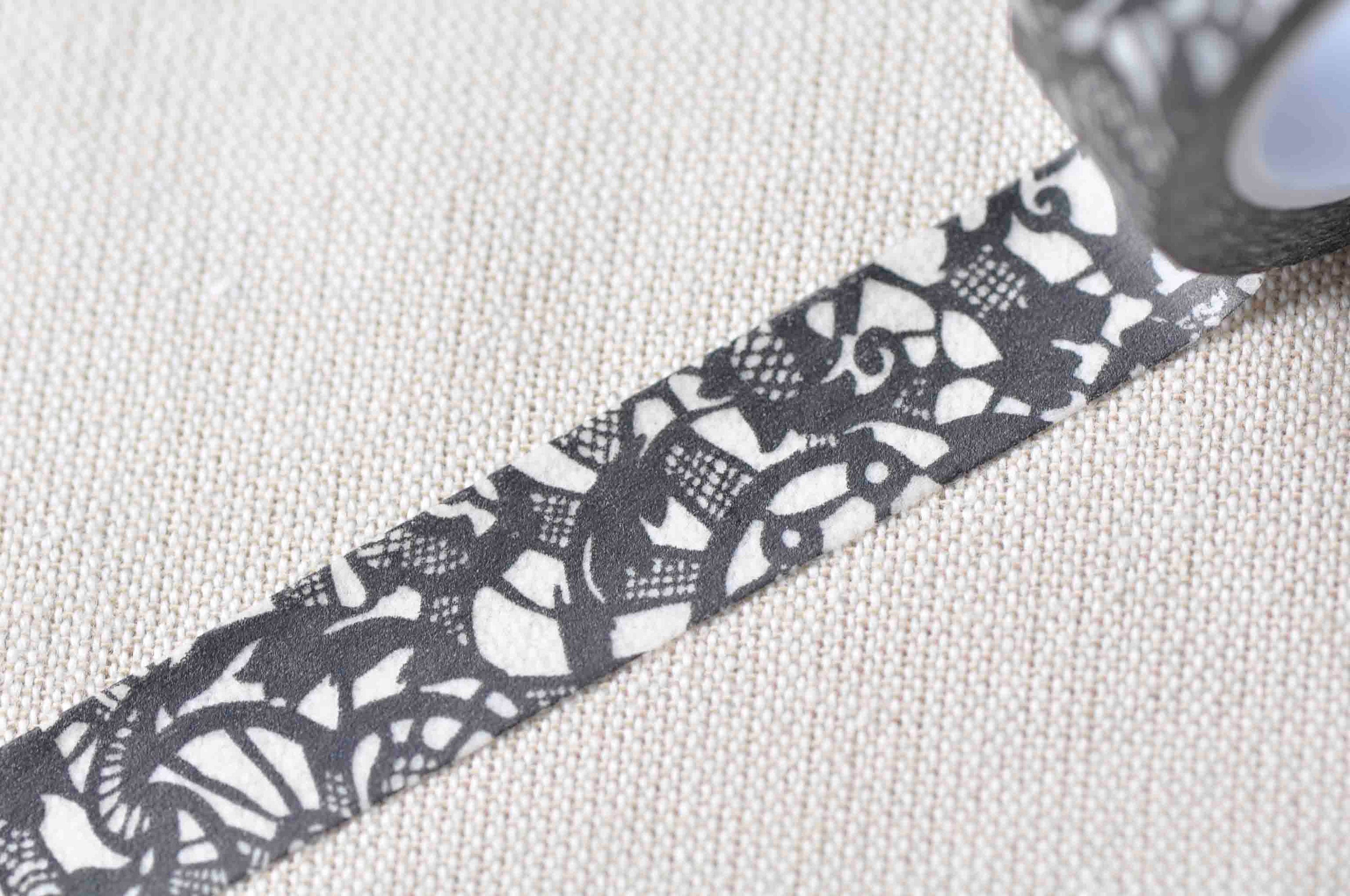 Elegant Black Flower Masking Washi Tape 15mm x 5M No.12929