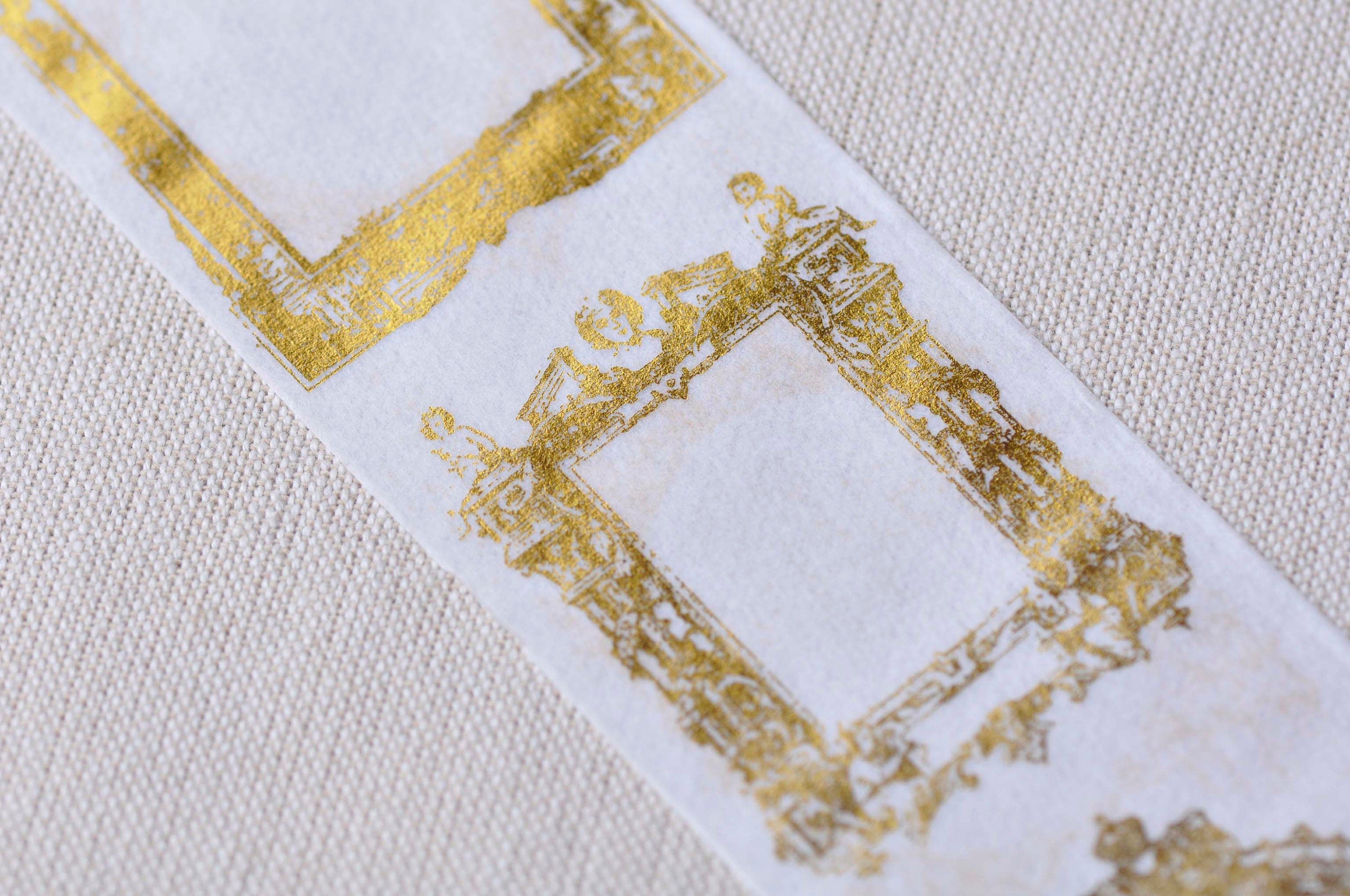 One Roll Retro Washi Tape Foil Gold Label Crown Mirror Pattern Picture Frame Decorative Tape 45mm wide x 5m long No.12484