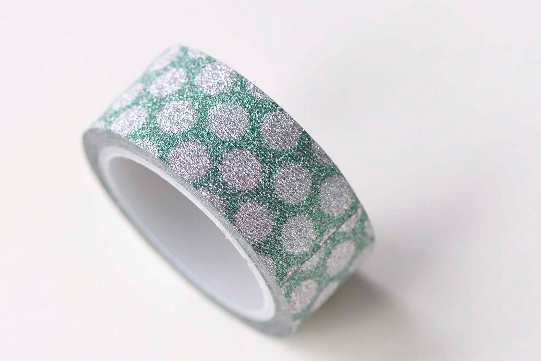 Green Glitter Washi Tape With Polka Dots Adhesive Tape 15mm Wide x 5M Roll No.13140