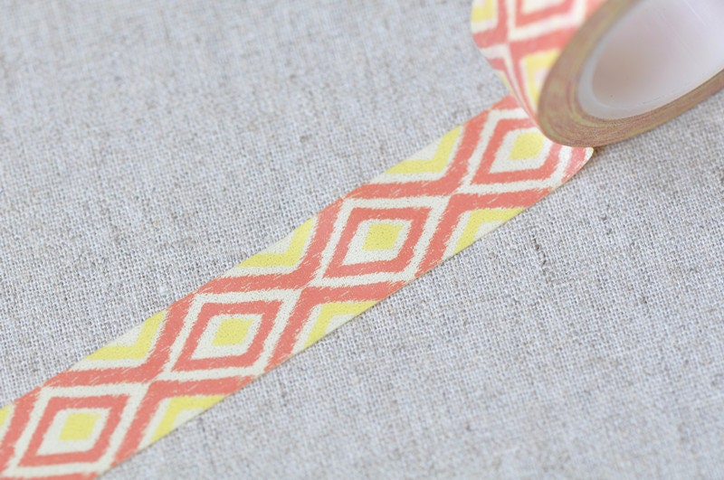 Red Quadrilateral On Yellow Washi Tape 15mm Wide x 10m Roll No.13293