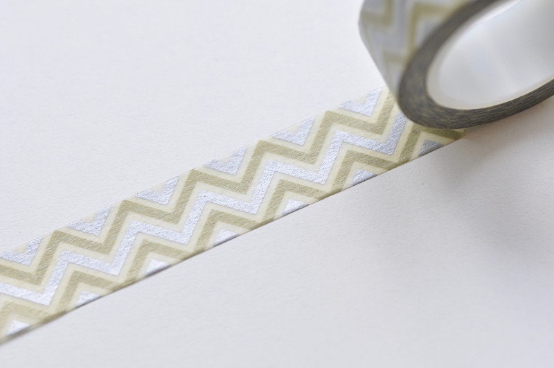 Silver And Yellow Chevron Washi Tape Scrapbooking Tape 15mm wide x 10m long No.13384