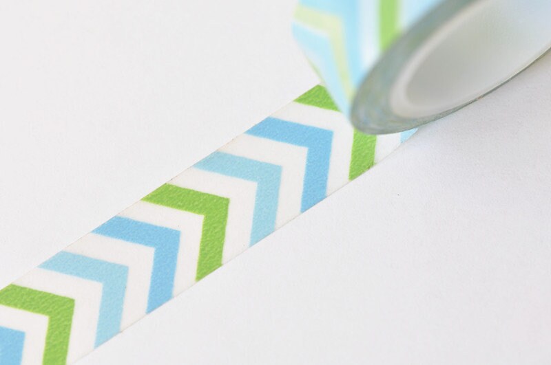 Green Washi Tape/ Blue Chevron Japanese Masking Tape 15mm wide x 10M Roll No.12463