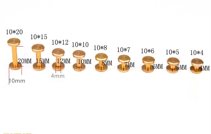 10mm Width Brass Flat Rivets and Studs for Handbags/Screwed Studs/ Button Leatherworking Screws Belt Stud 10 Sets A Pack