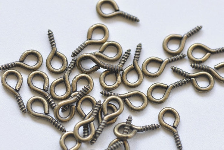 Screw Eye Pins Mini Hook Bail 5x10mm Set of 50 Various Colors