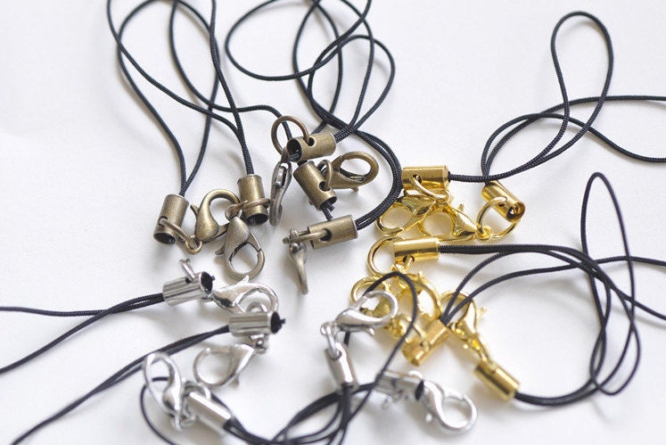 5pcs Black Strap Lariat Lanyard with 10mm Silver Bronze Gold Lobster Clasp Cell Phone Accessory