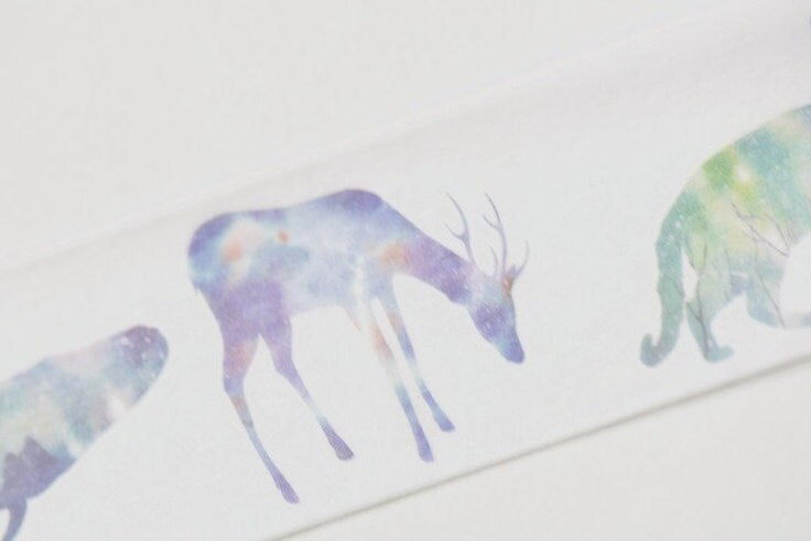 Vintage Wide Washi Tape Animals Wolf Deer Birds Whale Scrapbooking Tape 30mm Wide x 5M Long No.12811