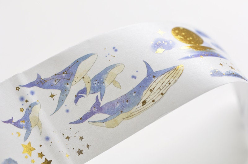 Lovely Whale Wide Washi Tape Foil Gold Paper Tape  40mm x 3M No.13291