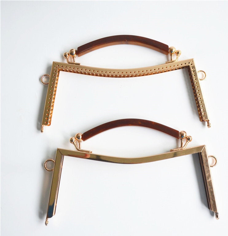 20.5cm  ( 8") Antique Bronze/ Light Gold Metal Glue-In Purse Frame / Handle Purse Frame
