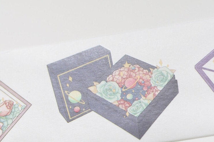 Retro Wide Flowers In Box Masking Tape 50mm Wide x 3M Long No.10554