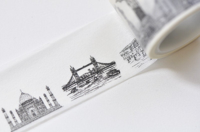 Retro Worldwide Landmarks Washi Tape 30mm x 5M Roll No.12941