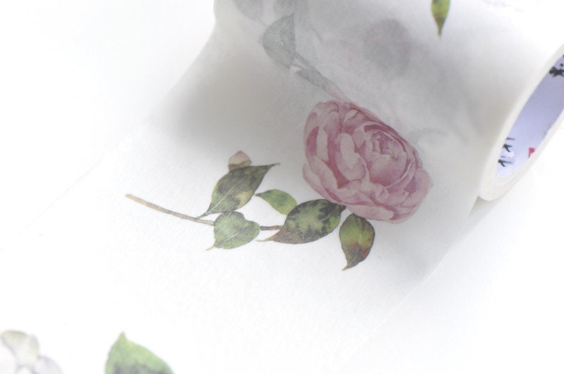 Camelia Flower Washi Tape Wide Floral Japanese Unlined Masking Tape 55mm x 5 Meters No.10594