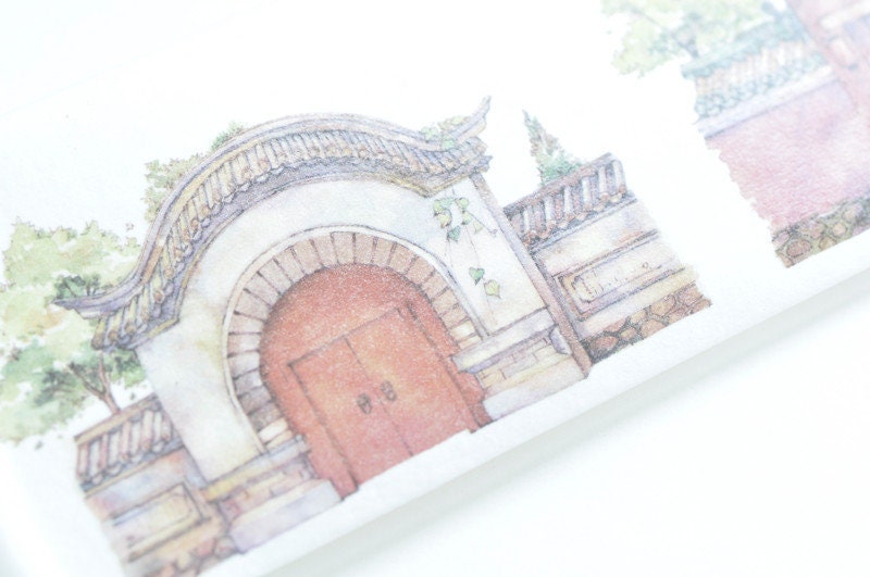 Asian Culture Vintage House Washi Tape/  Wide Japanese Masking Tape 50mm x 3M Roll No.10595