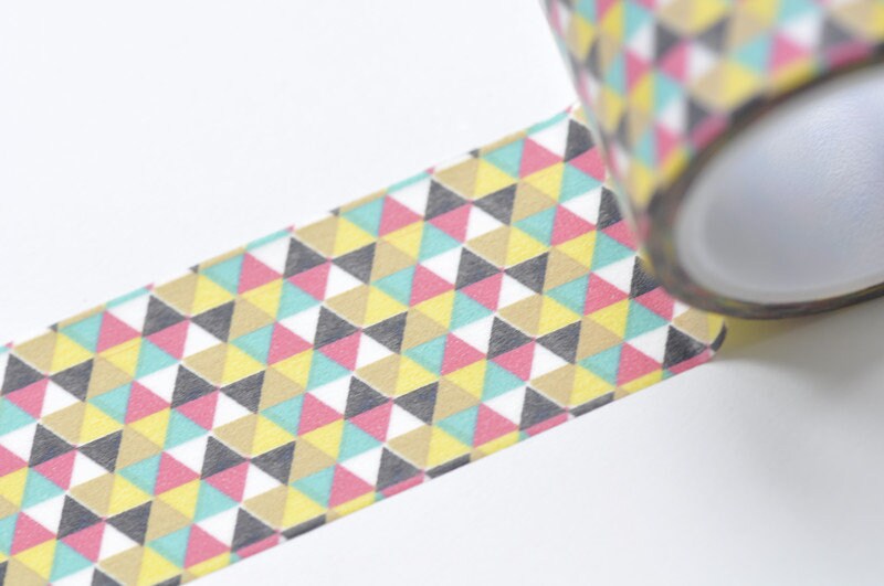 Retro Wide Colorful Triangle Adhesive Washi Tape 30mm Wide x 5M Roll (1" x 5 yards) No.10666