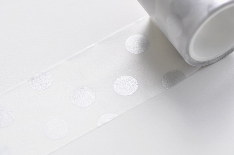 Foil Silver Dots Adhesive Washi Tape 40mm Wide x 5M Roll No.12313