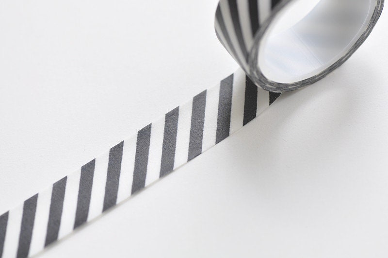 Black White Striped Translucent Washi Tape 15mm x 5M Roll No.10629