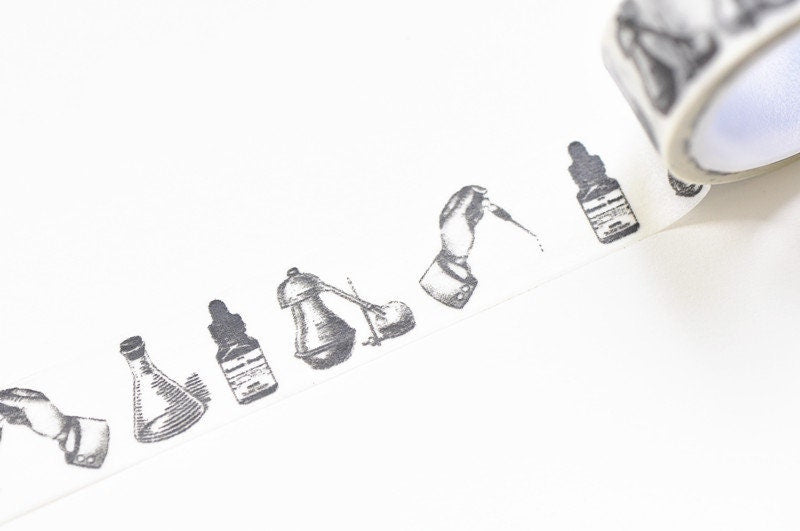 Retro Black Laboratory Deco Washi Tape 15mm Wide x 5M Roll No.10649