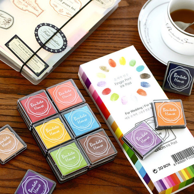 Mini Ink Pads Set of 20 Colors For Fingerprints, Craft Paper, Scrapbooking, Wedding Fast Drying Water Base Ink 4cm( 1 1/2")