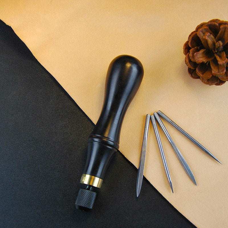 Stitching Awl Sewing Leather Wood Handle And Four Needles Set