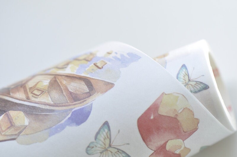 Boat Washi Tape Super Wide Flower Butterfly Paper Tape 70mm Wide x 3M Roll No.12878