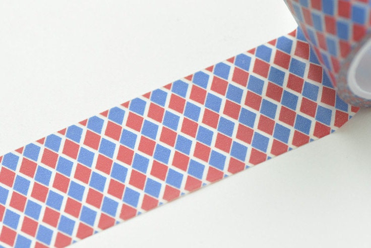 Diamond Shape In Blue And Red Washi Tape Wide Paper Tape 30mm x 5M (1" x 5 yards) No.12379