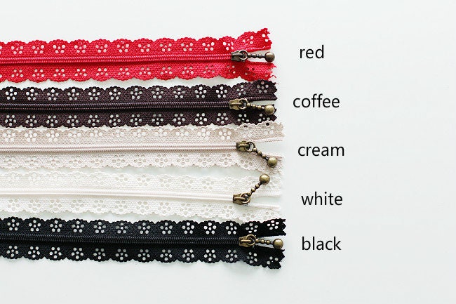 1 Piece Lace Zippers With Retro Brass Head Closed End 2.8cm Width x 20cm Length Pick Color
