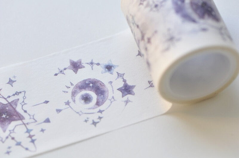 Purple Star Moon Washi Tape Wide Scrapbooking Supply 45mm wide x 3 Meters Roll No.12728