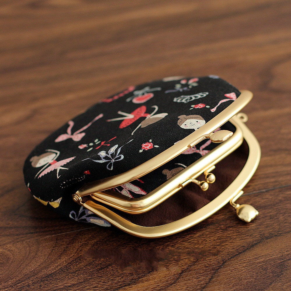 13.5cm (5") Double Pocket Purse Frame Bag Hanger Glue-in Style With Lovely Cat Head Kisslock Pick Color