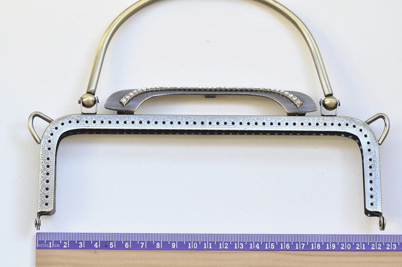 22cm (8") Retro Sewing Purse Frame With Handles Bronze And Light Gold
