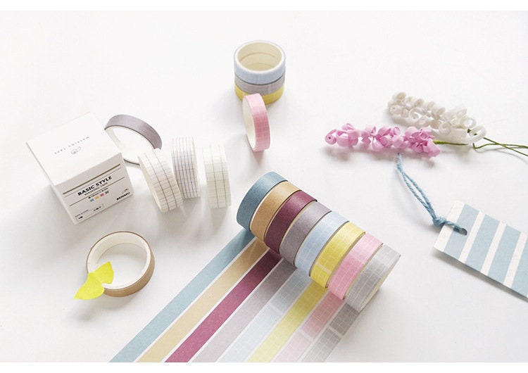 Washi Tape Set, Card Scrapbooking Tape, Gift Wrapping Tape Skinny 10mm x 2M Set of 8