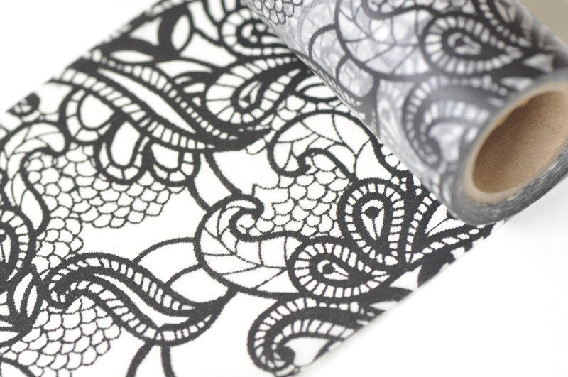 Retro  Black Washi Tape Vintage Flower Washi Tape 100mm x 7M No.13259