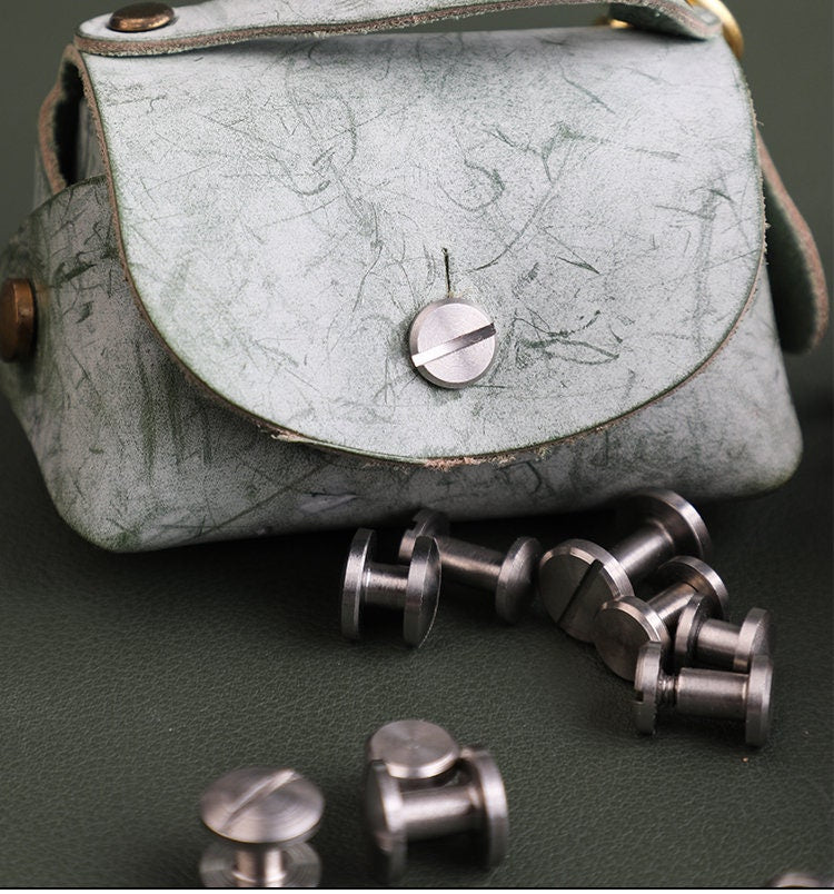 Stainless Steel Flat Screws Leatherworking Screws Belt Stud 2 Set ( 2 button+ 2 bottom screw) A Pack