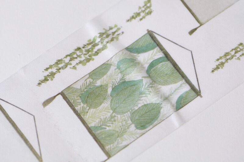 Retro Wide Green Plants Washi Tape Lined Paper Tape 50mm Wide x 3M Long No.13098