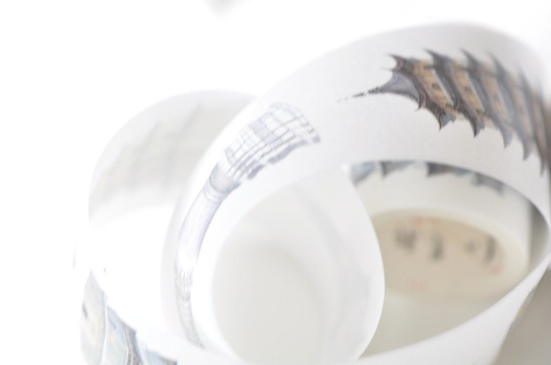 Vintage House Washi Tape Wide Tower Masking Tape Lined Scrapbooking Supply 40mm wide x 3M Roll No.12967