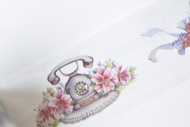 Retro Wide Washi Tape Vintage Case Flowers Masking Tape 30mm Wide x 5M Long No.12766