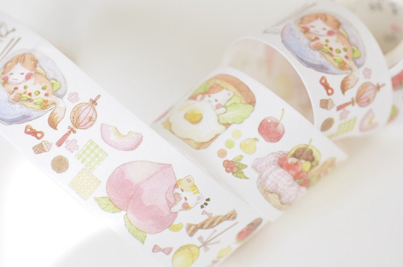 Mushroom Kitten Washi Tape Japanese Masking Lined Deco Tape 30mm x 5M No.13156