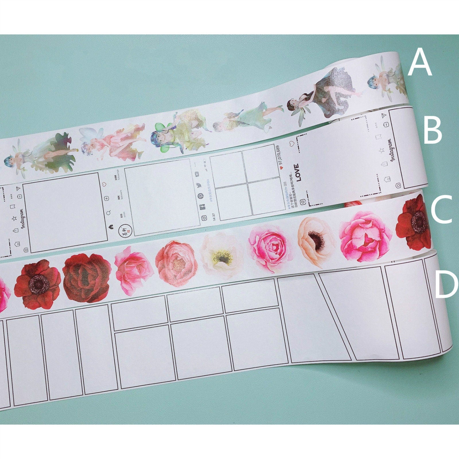 Retro Girls Flowers Frame Washi Tape Wide Lined Masking Tape