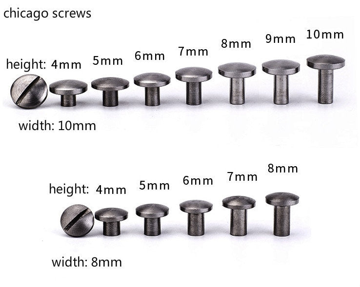 Stainless Steel Chicago Screws Leatherworking Screws Belt Stud 2 Set (2 button+2 bottom screw) A Pack