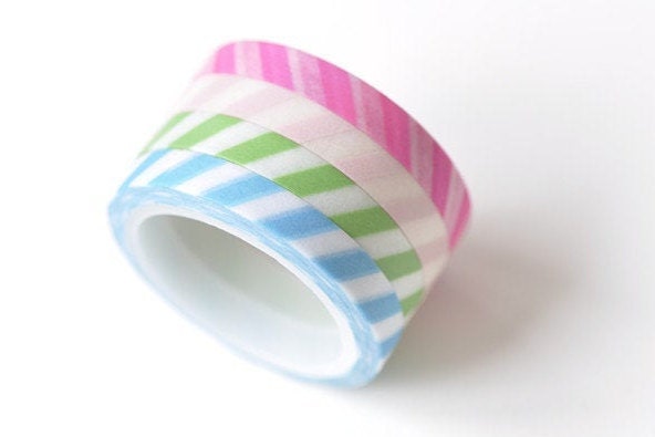 Rainbow Washi Tapes Skinny Tape 4 Rolls A Set  6mm Wide x 5 Meters No.12807