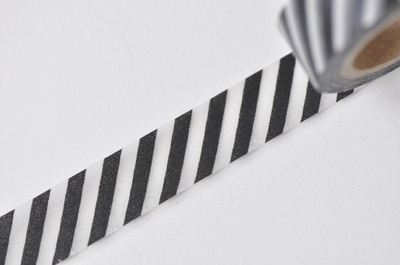 Black White Striped Translucent Washi Tape 15mm x 5M Roll No.13366