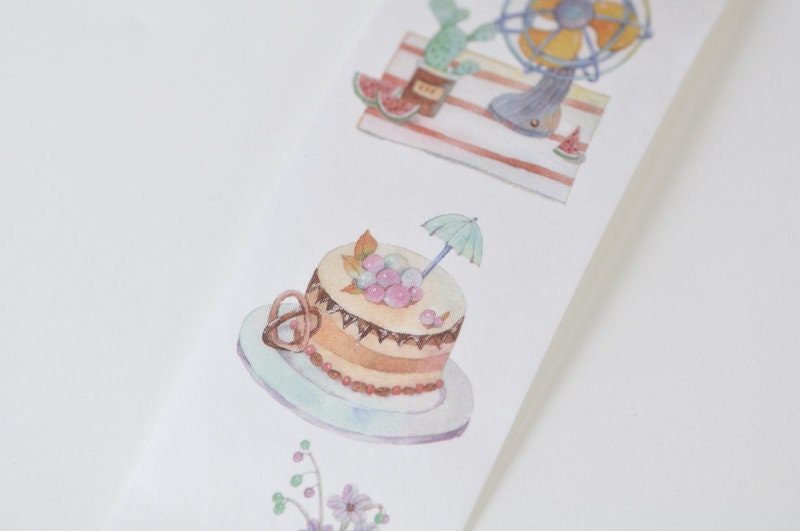 Cute Cake Tablecloth Adhesive Washi Tape Lined Paper Tape 40mm Wide x 3M Roll No.13131