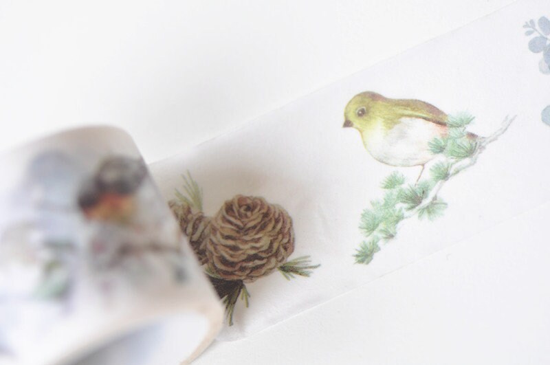 Retro Wide Washi Tape Bird Flower Masking Tape 30mm Wide x 5M Long No.12186