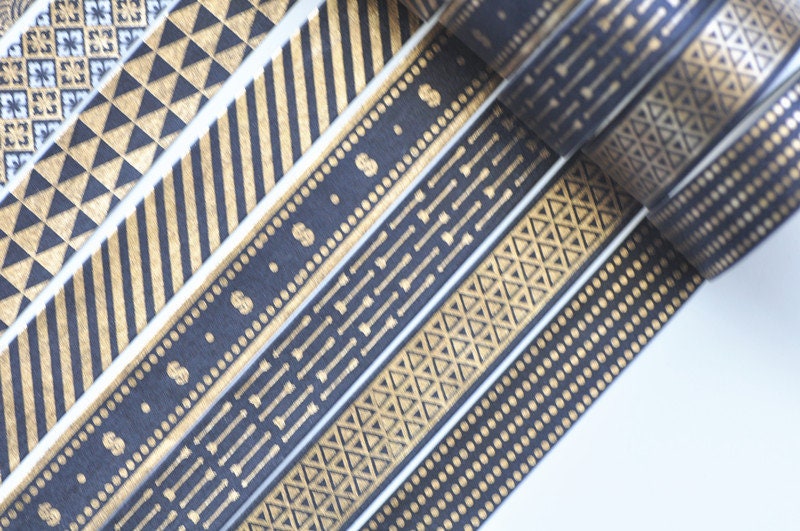 Foil Gold Washi Tape Full Set, Card Scrapbooking Tape, Gift Wrapping Tape 15mm x 5M Set of 10 No.12636