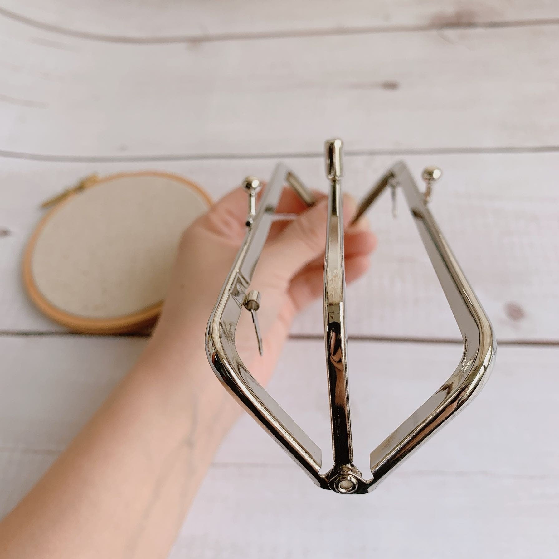 18cm ( 7") Silver Purse Frame Two-Pocket Clutch Bag Hooks Glue-In Style 18 x 4.2cm