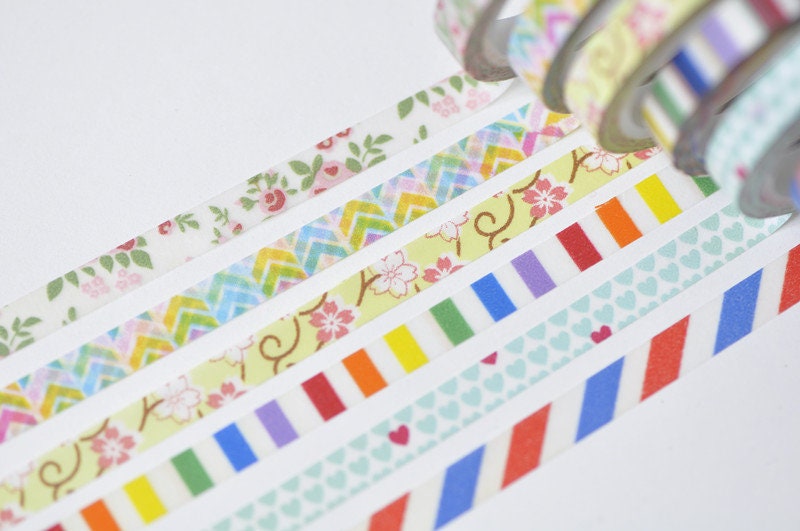 Washi Tapes Set Skinny 6 Rolls A Set 6mm Wide x 5 Meters No.13377