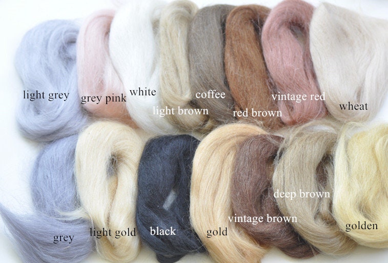 Angora Goat Mohair Wool Roving Needle Felting Wool Bundle Doll Hair 1oz ( 30 grams) A Pack Pick Your Color