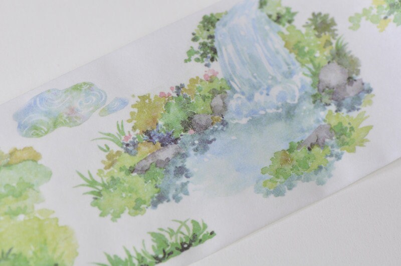 Waterfall Scenery Paper Tape Scrapbooking Lined Washi Tape 45mm Wide x 3 Meters Roll